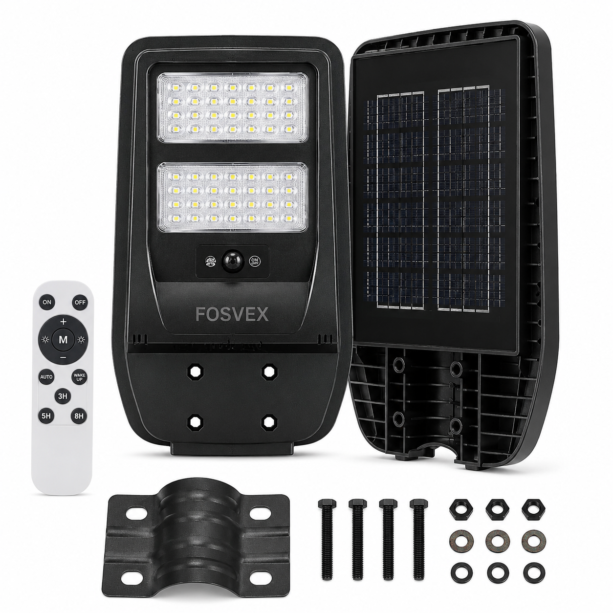 FOSVEX Solar LED Street Light with Motion Sensor & Remote Control | Waterproof Outdoor Security Light