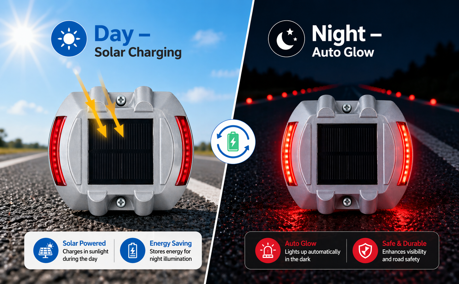 Solar Powered Road Stud Light – Charge by Day, Shine All Night