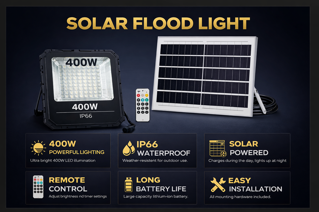 400W Solar Flood Light Outdoor with Remote Control, RGB + 6500K White, IP66 Waterproof LED Security Light, 30AH Battery, 30W Solar Panel, Ultra Bright for Garden, Farm, Gate, Camping