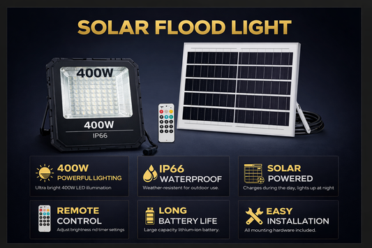 400W Solar Flood Light Outdoor with Remote Control, RGB + 6500K White, IP66 Waterproof LED Security Light, 30AH Battery, 30W Solar Panel, Ultra Bright for Garden, Farm, Gate, Camping