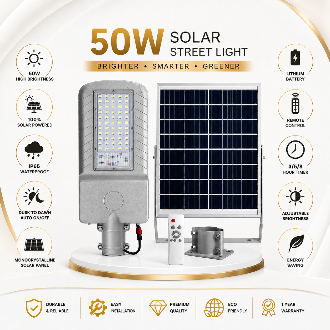 FOSVEX 50W Solar LED Flood Light with Remote Control | 6500K White | 45AH Battery | IP65 Waterproof Outdoor Security Light