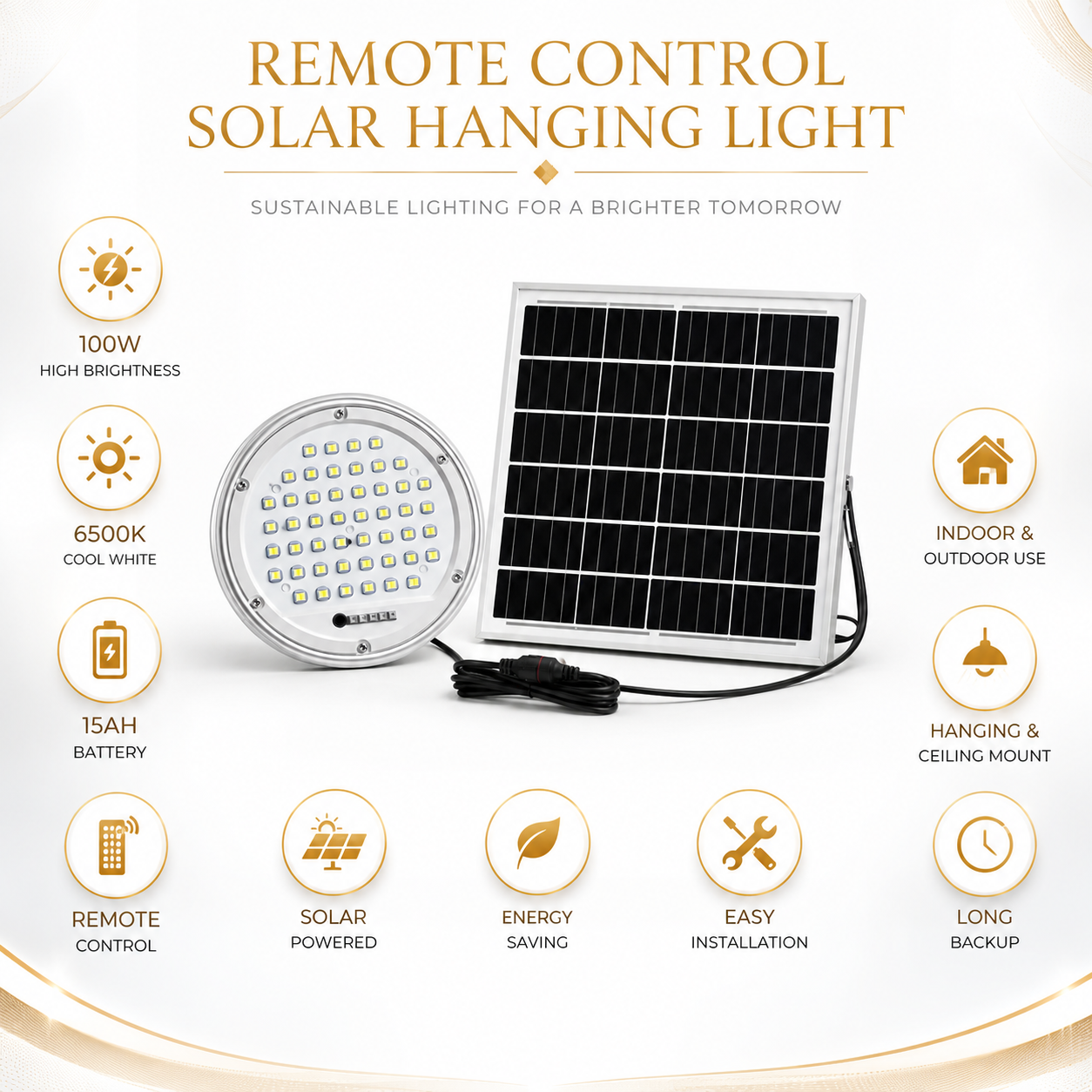FOSVEX 100W Remote Control Solar Hanging Light