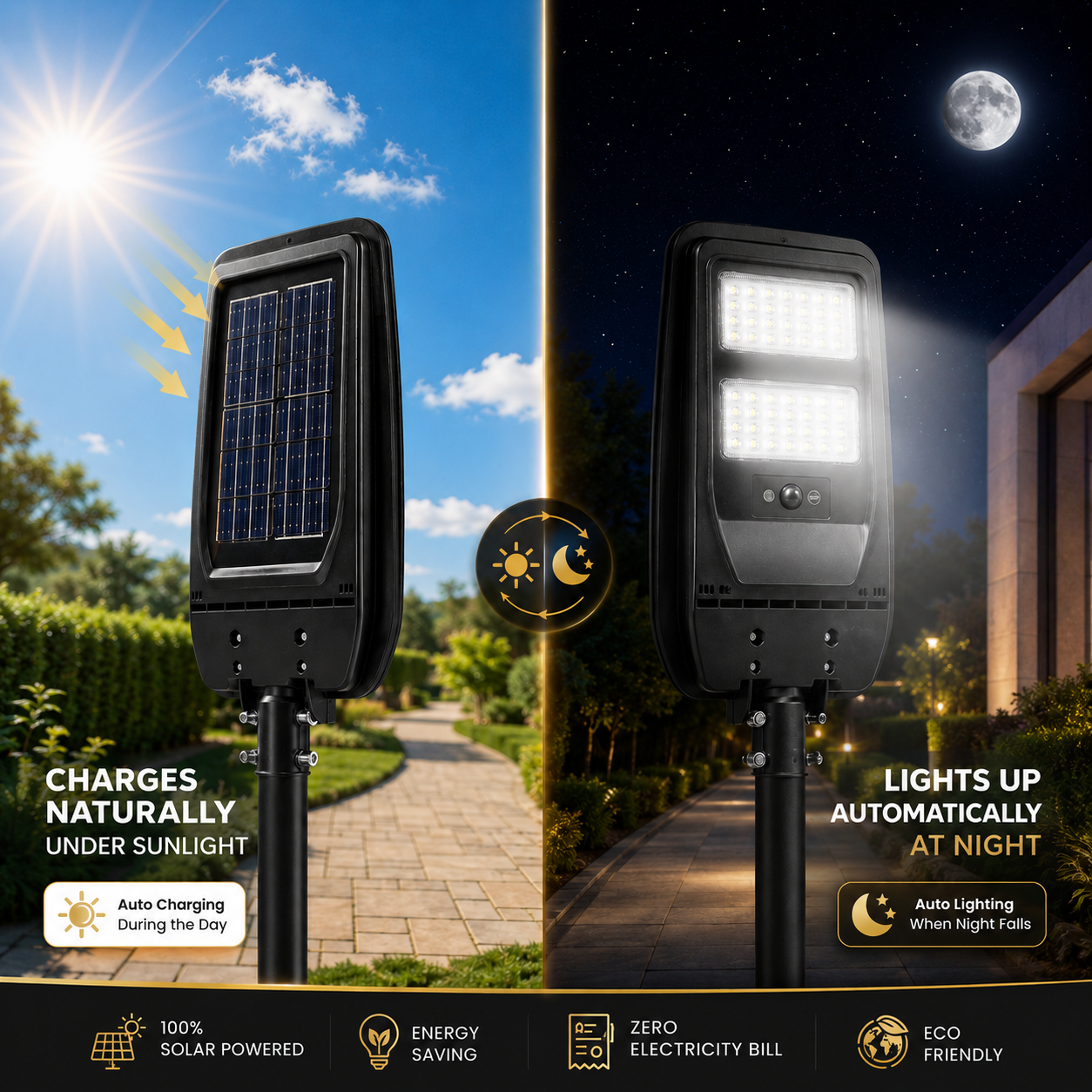 FOSVEX Solar LED Street Light with Motion Sensor & Remote Control | Waterproof Outdoor Security Light