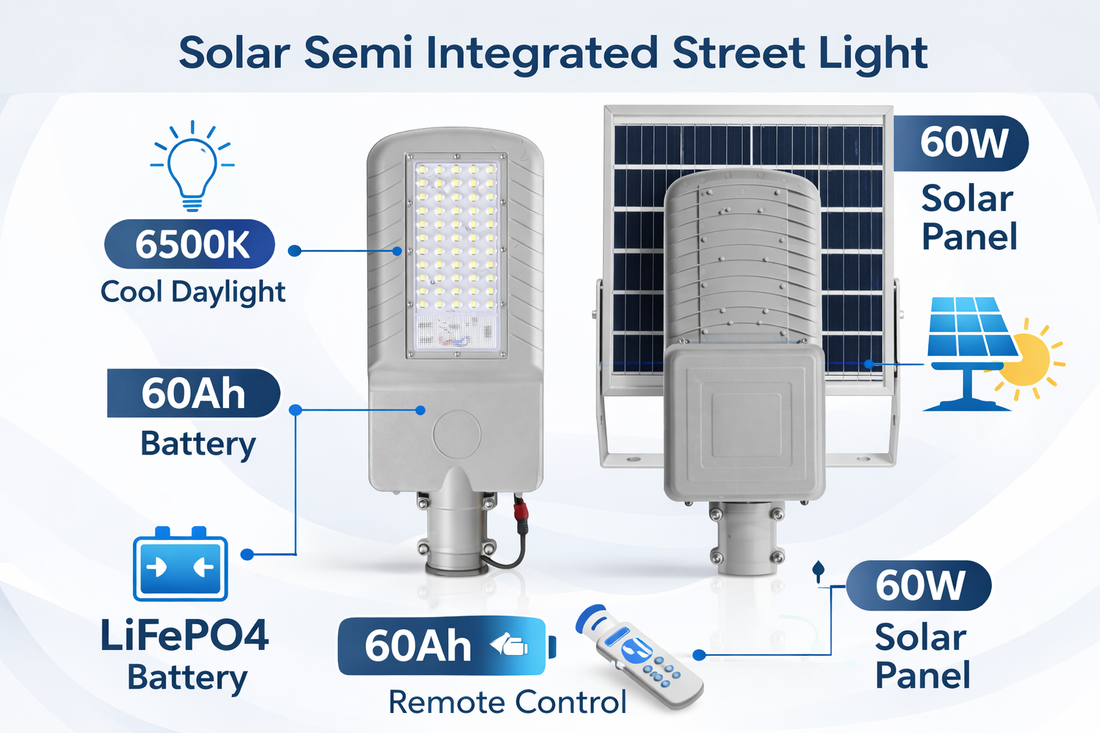 Solar street light with solar panel on a white background