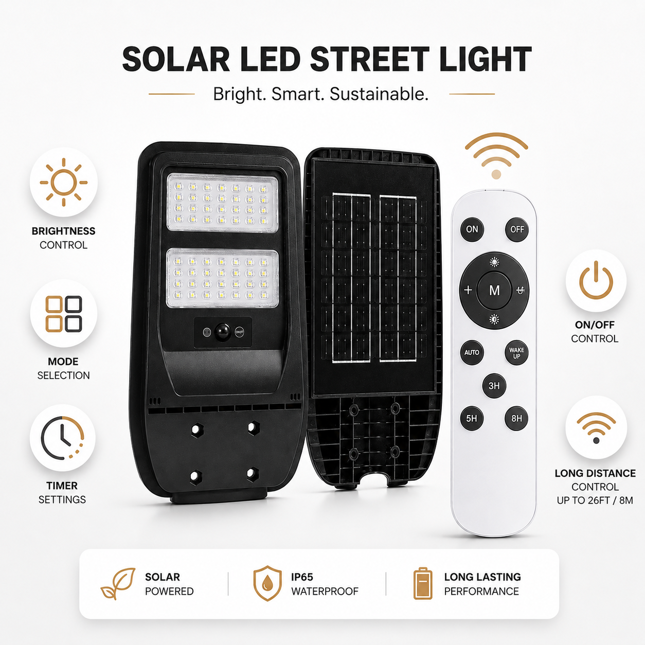 FOSVEX Solar LED Street Light with Motion Sensor & Remote Control | Waterproof Outdoor Security Light