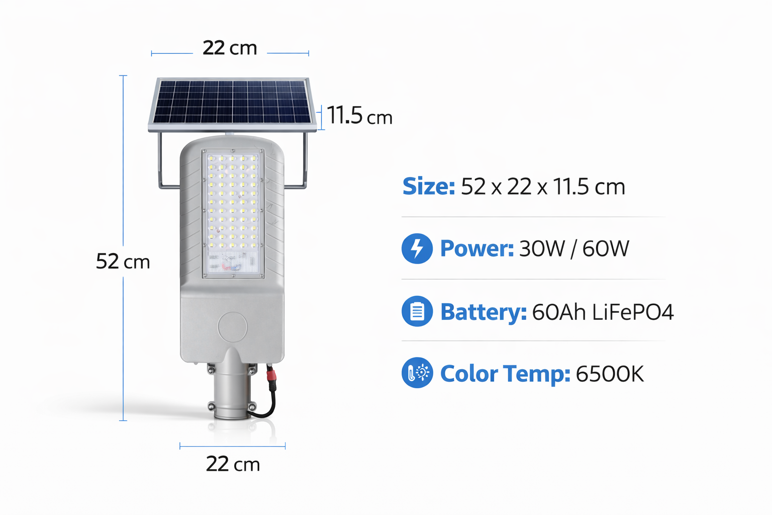 solar LED light with panel and battery system