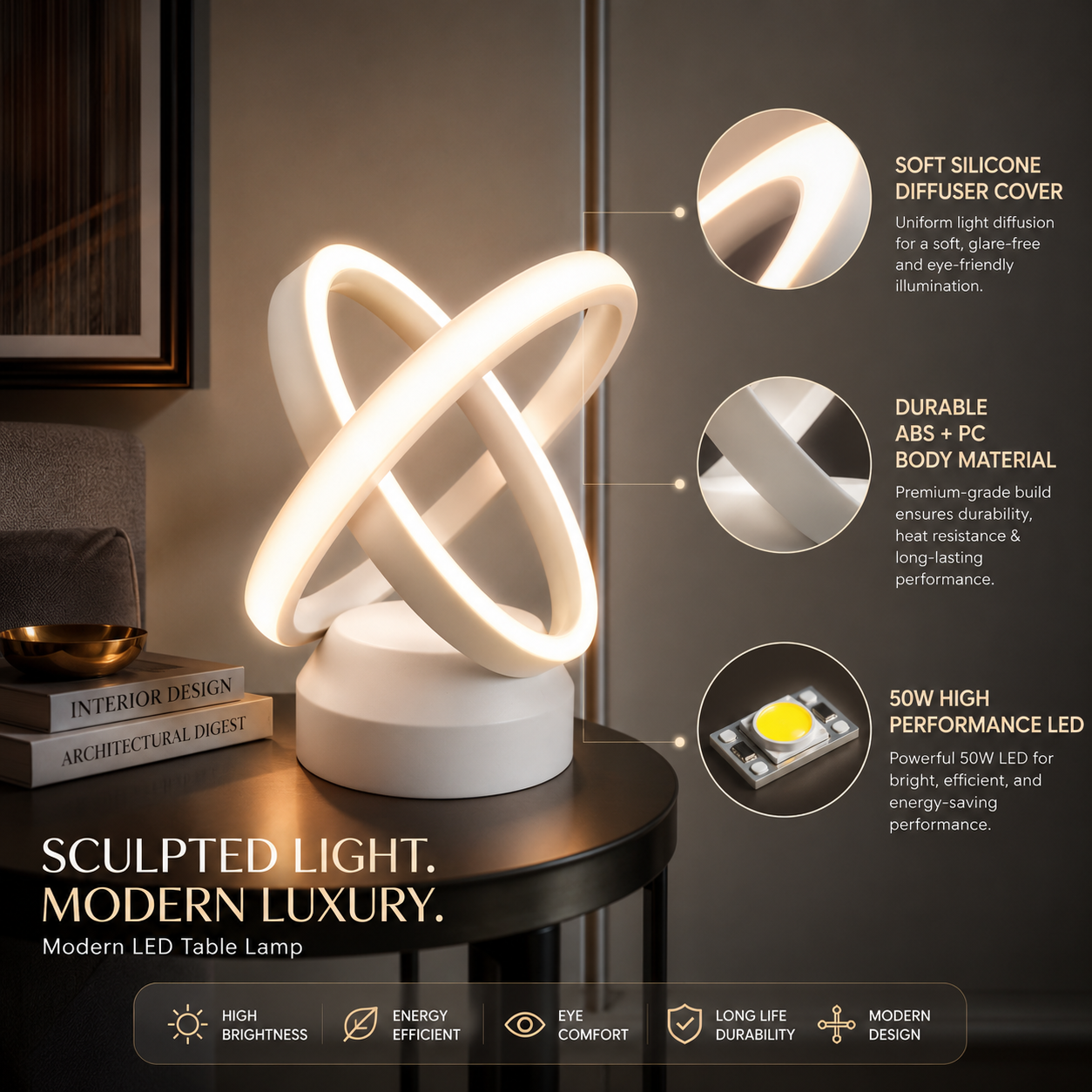 FOSVEX 50W Dual Circle LED Table Light | 3 Color Modes