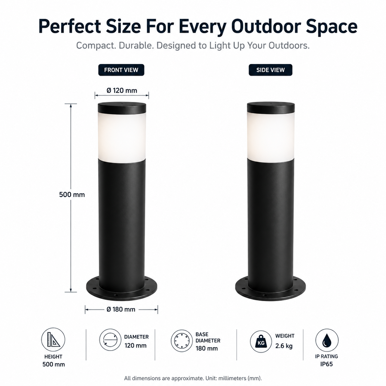 FOSVEX Outdoor LED Bollard Light – IP65 Waterproof Pathway & Garden Light