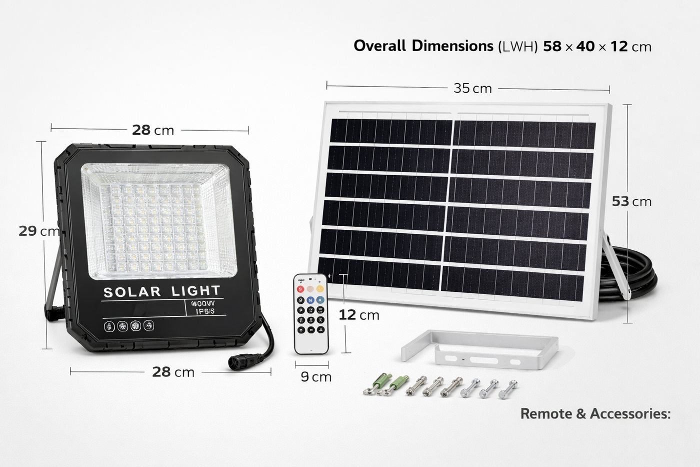 400W Solar Flood Light Outdoor with Remote Control, RGB + 6500K White, IP66 Waterproof LED Security Light, 30AH Battery, 30W Solar Panel, Ultra Bright for Garden, Farm, Gate, Camping