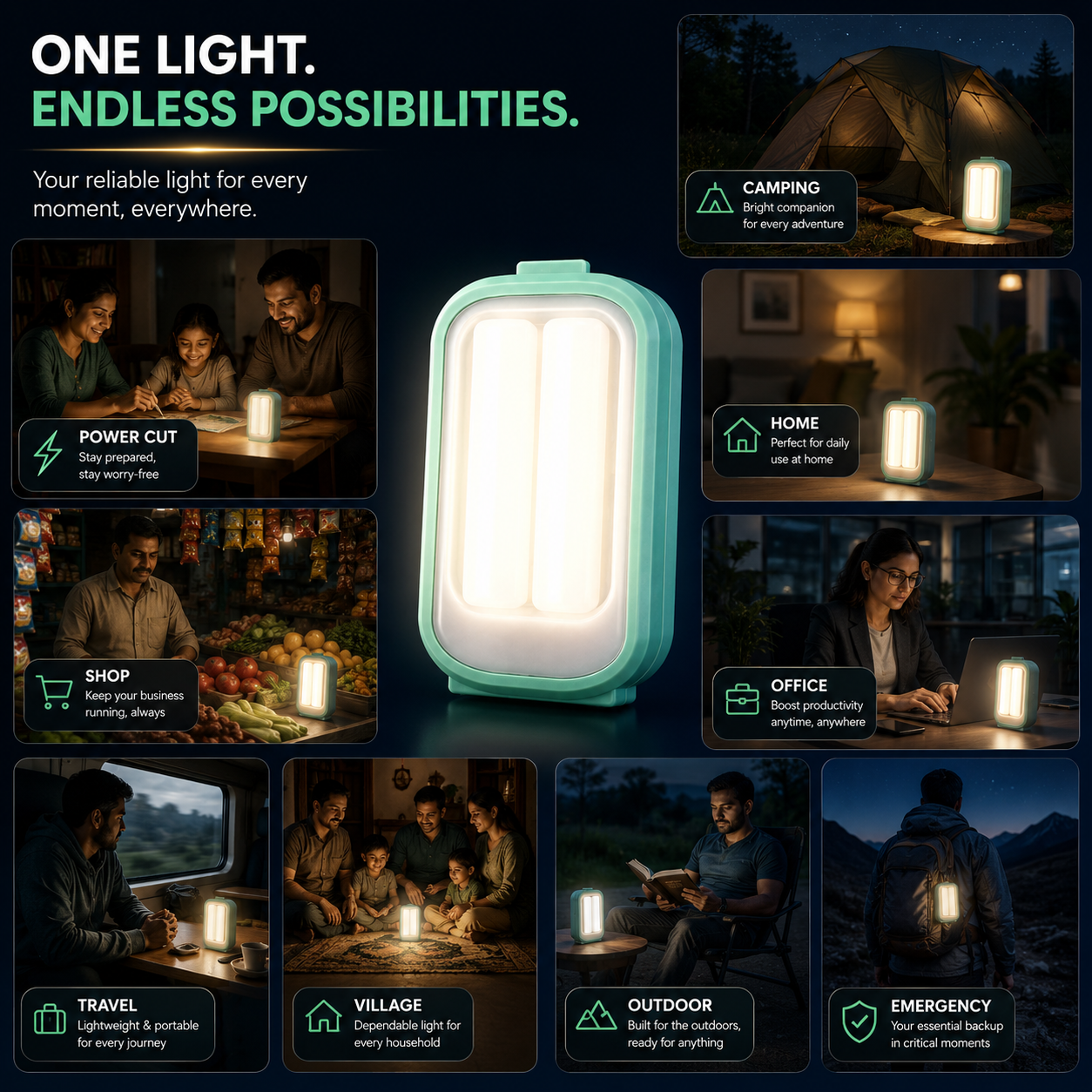 FOSVEX Solar Rechargeable Emergency LED Light (2000mAh) – Portable USB Type-C & Solar Charging Lamp