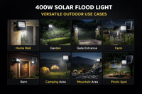 400W Solar Flood Light Outdoor with Remote Control, RGB + 6500K White, IP66 Waterproof LED Security Light, 30AH Battery, 30W Solar Panel, Ultra Bright for Garden, Farm, Gate, Camping