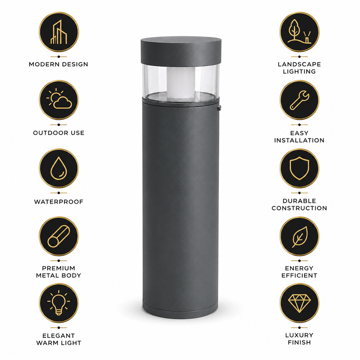 FOSVEX 9W Premium Outdoor Gate & Garden Bollard Light