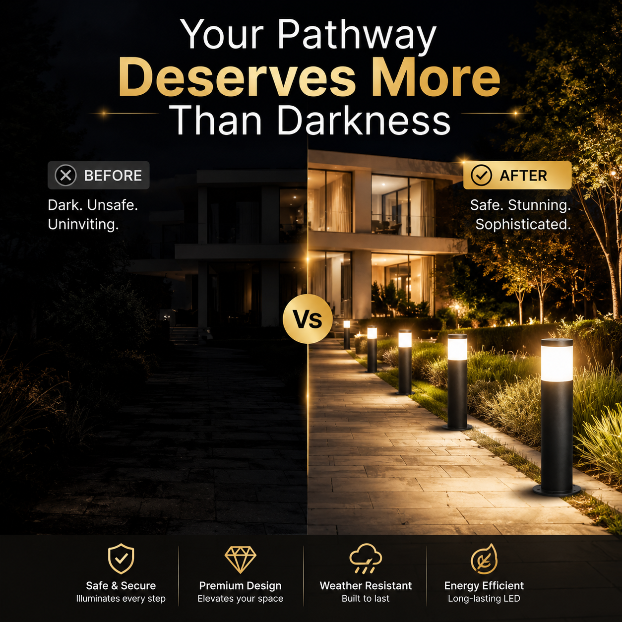 FOSVEX Outdoor LED Bollard Light – IP65 Waterproof Pathway & Garden Light