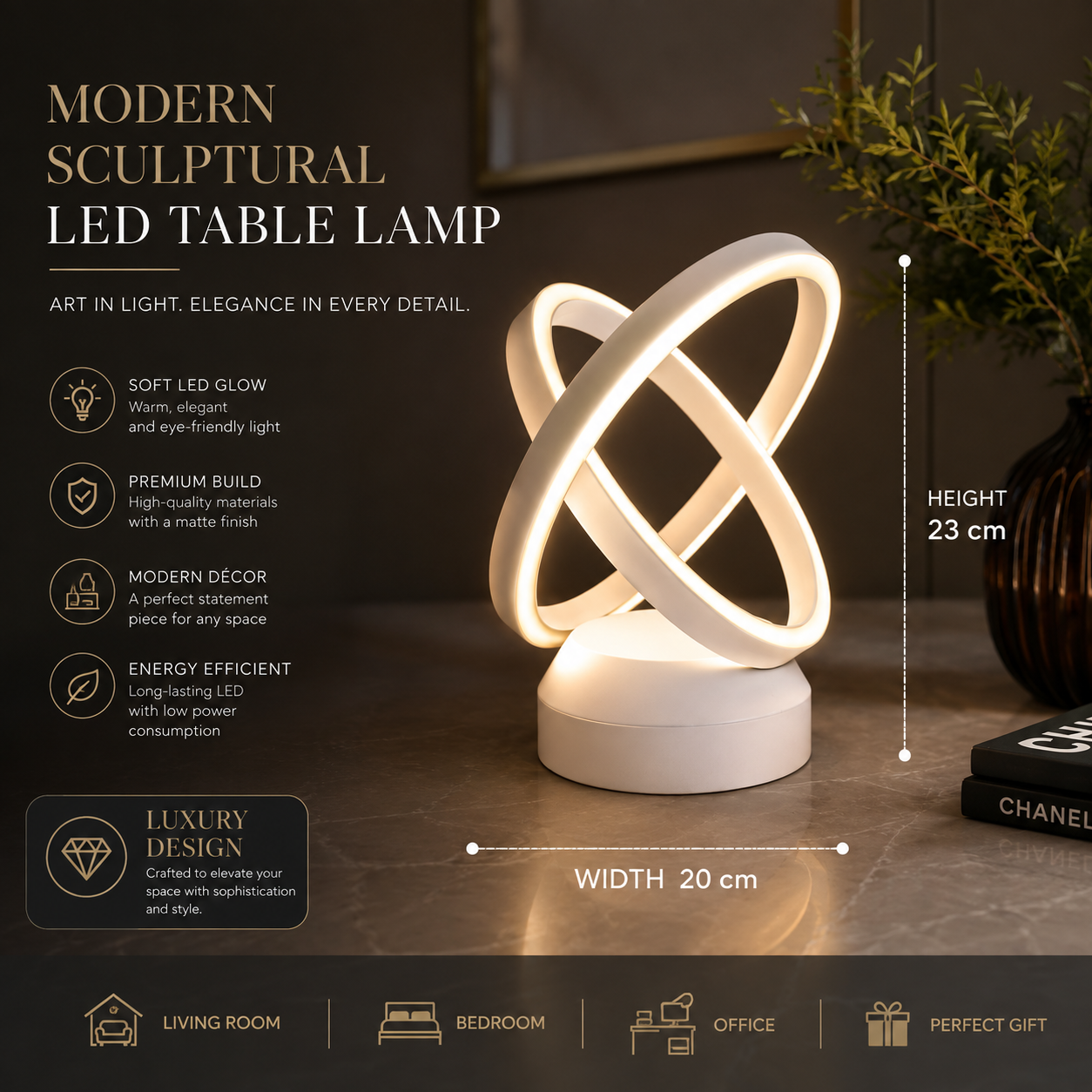 FOSVEX 50W Dual Circle LED Table Light | 3 Color Modes