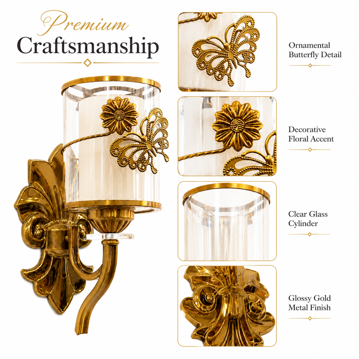 FOSVEX Luxury Gold Butterfly Glass Wall Lamp