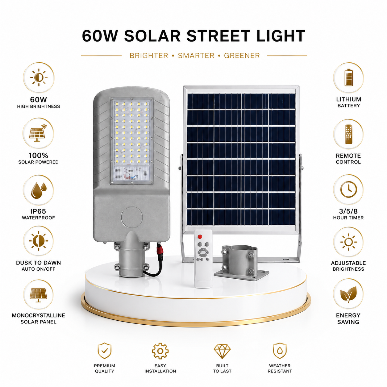 FOSVEX 60W Solar LED Flood Light with Remote Control | 6500K White | 45AH Battery | IP65 Waterproof Outdoor Security Light