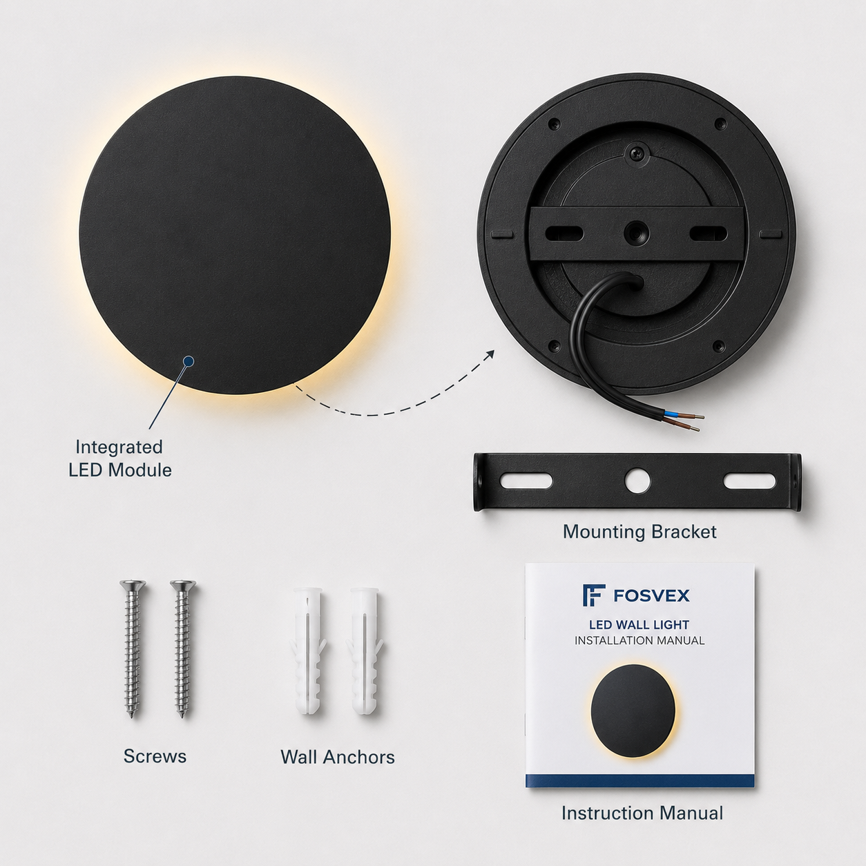 FOSVEX 12W Modern Round LED Wall Light | Warm White | IP65 Waterproof | Premium Outdoor Wall Lamp