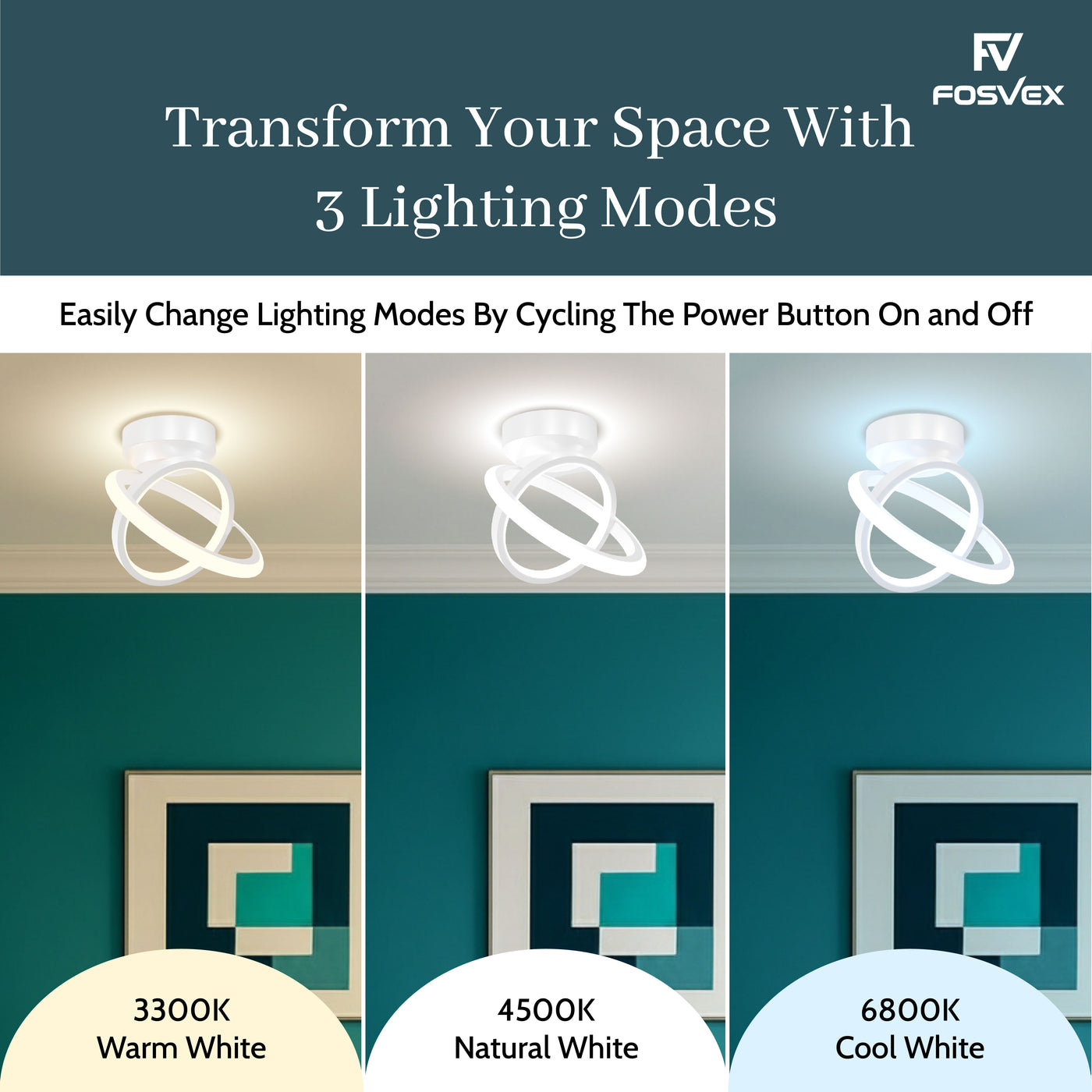 FOSVEX 50W Dual Circle LED Ceiling Light | 3 Color Modes