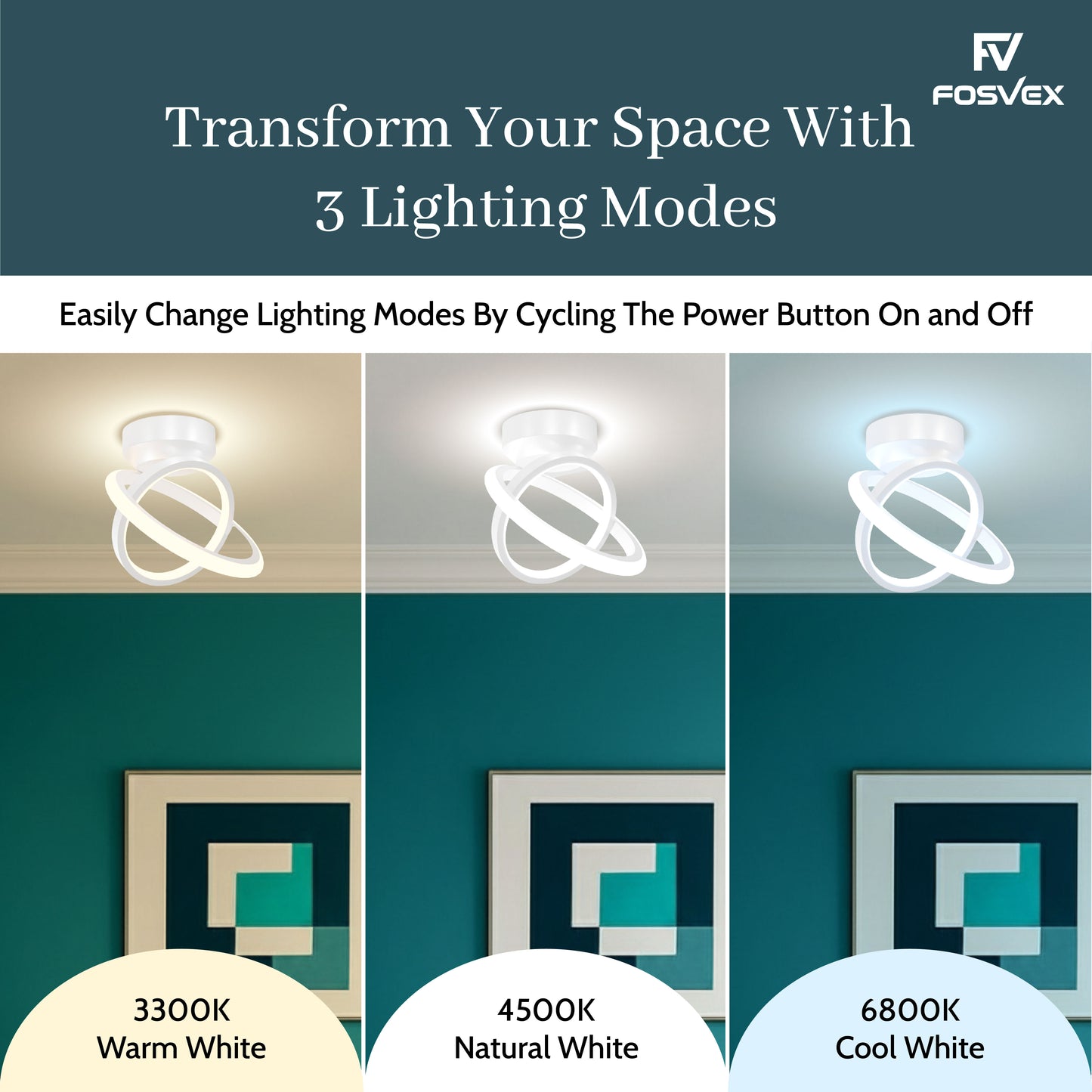 FOSVEX 50W Dual Circle LED Ceiling Light | 3 Color Modes