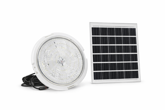 Solar Ceiling Light 120W with Remote Control, 6500K Cool White, 18Ah Battery, 20W Solar Panel, Solar LED Light for Home, Farmhouse, Balcony, Shop & Indoor Use