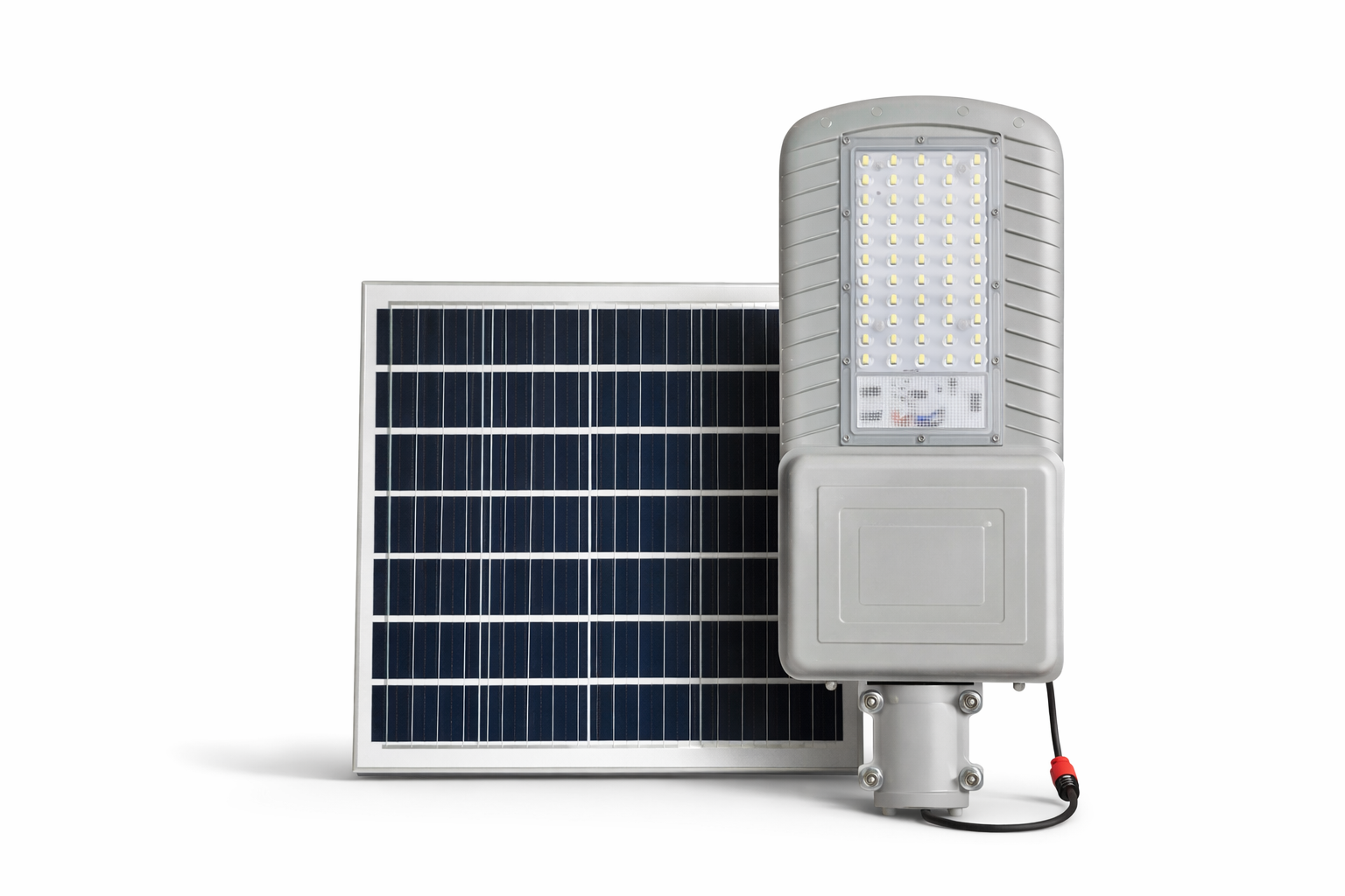 Solar street light with solar panel on a white background