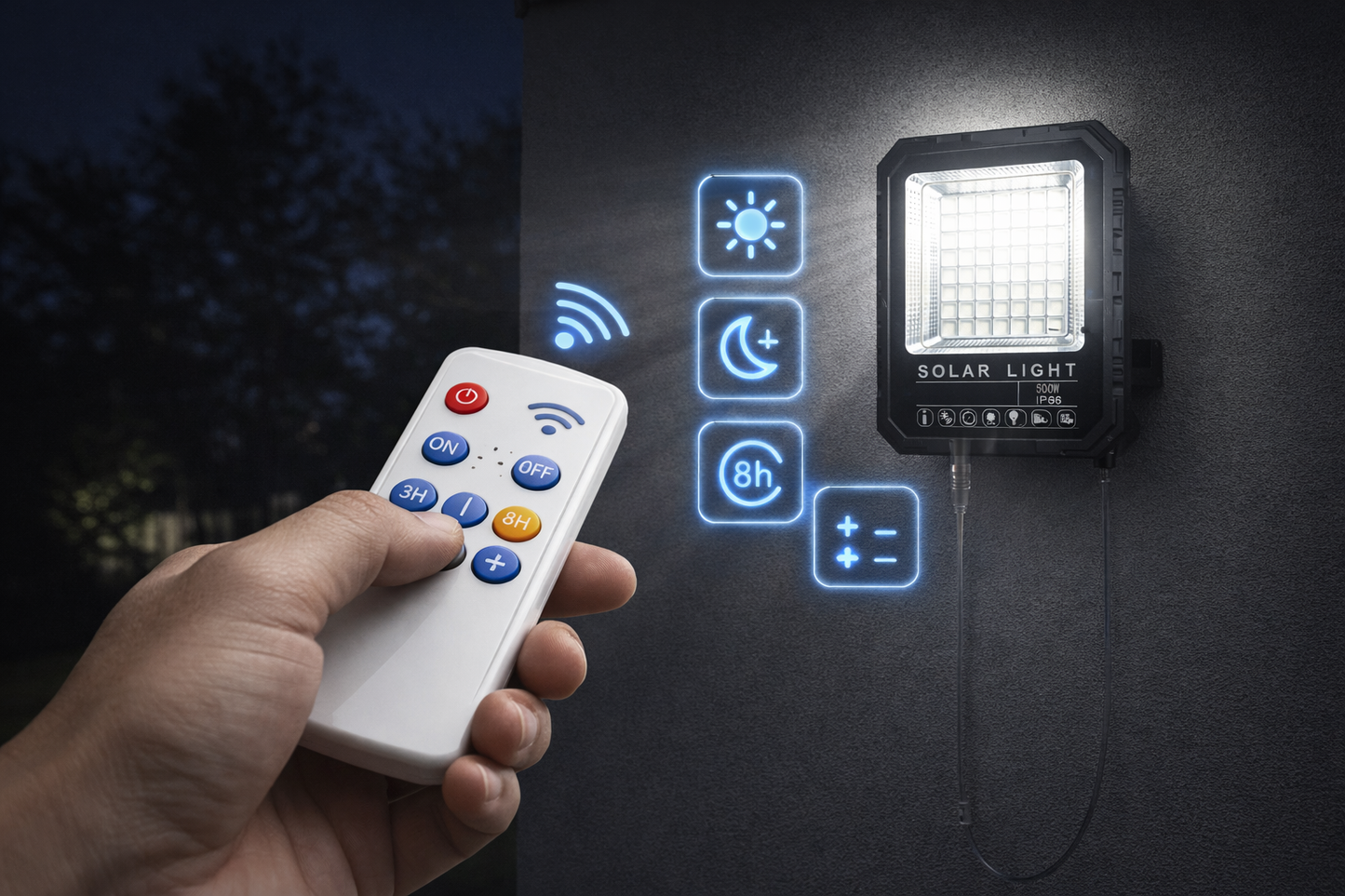 solar security light with remote control for home garden